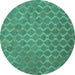 Round Machine Washable Abstract Turquoise Contemporary Area Rugs, wshcon769turq