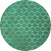 Round Abstract Turquoise Contemporary Rug, con769turq