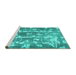 Sideview of Machine Washable Abstract Turquoise Contemporary Area Rugs, wshcon770turq