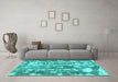 Machine Washable Abstract Turquoise Contemporary Area Rugs in a Living Room,, wshcon770turq