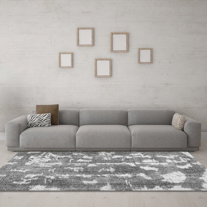 Machine Washable Abstract Gray Contemporary Rug in a Living Room,, wshcon770gry