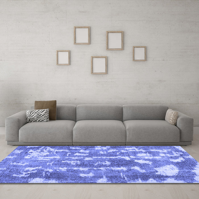 Machine Washable Abstract Blue Contemporary Rug in a Living Room, wshcon770blu