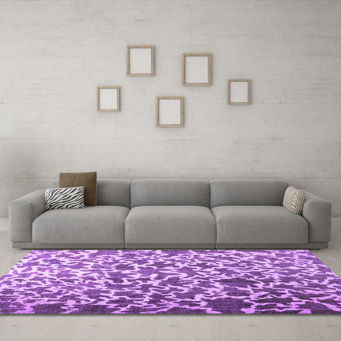 Machine Washable Abstract Purple Contemporary Area Rugs in a Living Room, wshcon771pur