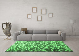 Machine Washable Abstract Emerald Green Contemporary Area Rugs in a Living Room,, wshcon771emgrn