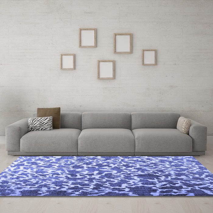 Machine Washable Abstract Blue Contemporary Rug in a Living Room, wshcon771blu