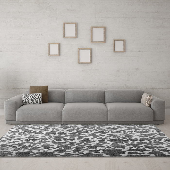 Machine Washable Abstract Gray Contemporary Rug in a Living Room,, wshcon771gry