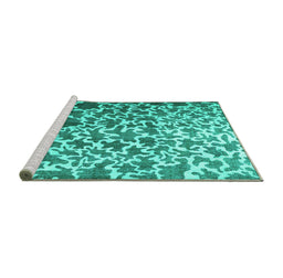 Sideview of Machine Washable Abstract Turquoise Contemporary Area Rugs, wshcon771turq