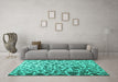 Machine Washable Abstract Turquoise Contemporary Area Rugs in a Living Room,, wshcon771turq