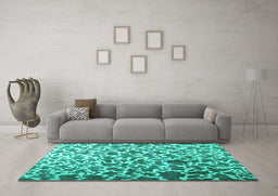 Machine Washable Abstract Turquoise Contemporary Area Rugs in a Living Room,, wshcon771turq
