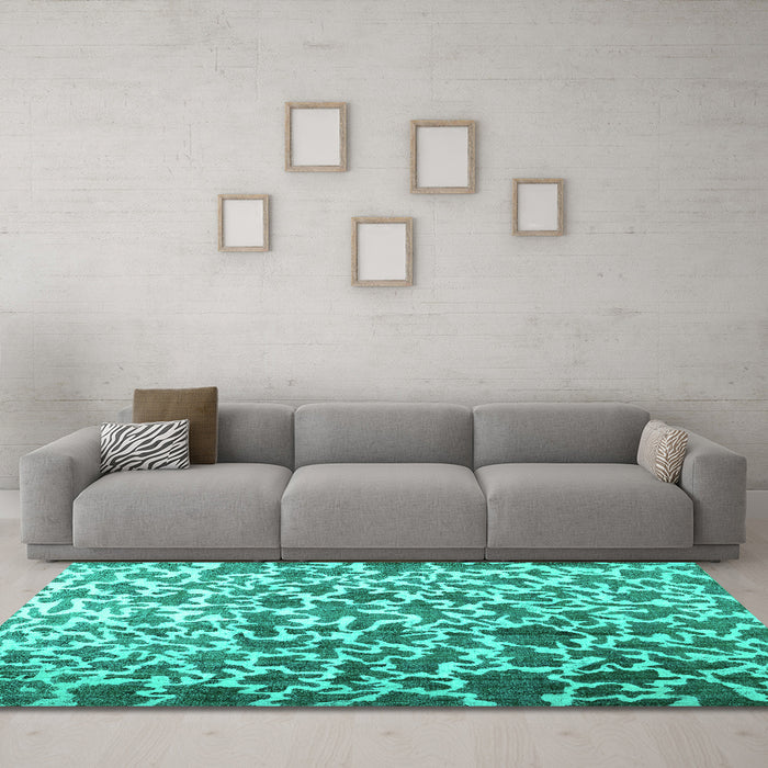 Machine Washable Abstract Turquoise Contemporary Area Rugs in a Living Room,, wshcon771turq
