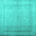 Square Machine Washable Abstract Turquoise Contemporary Area Rugs, wshcon772turq