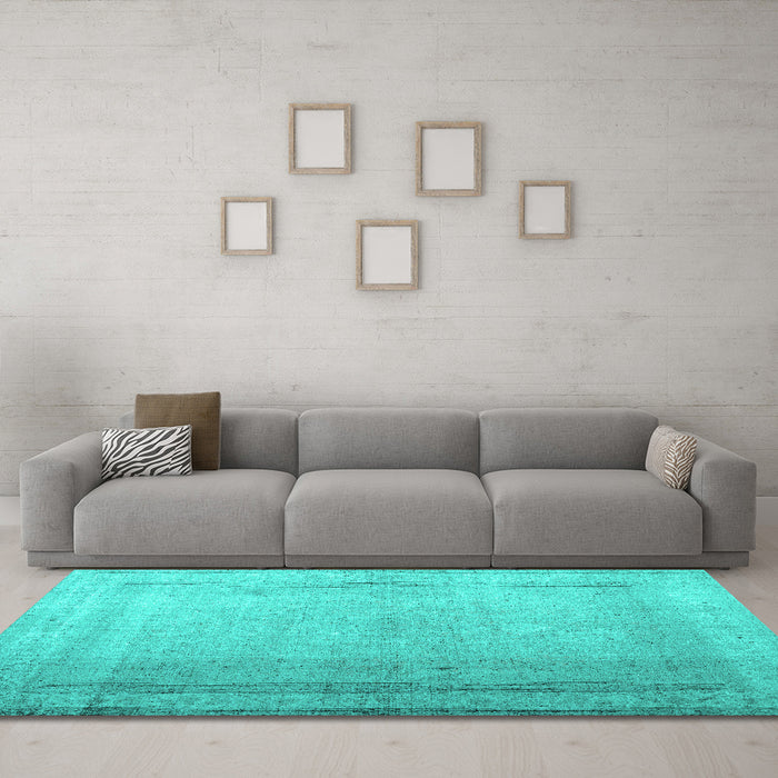 Machine Washable Abstract Turquoise Contemporary Area Rugs in a Living Room,, wshcon772turq