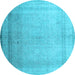 Round Abstract Light Blue Contemporary Rug, con772lblu