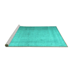 Sideview of Machine Washable Abstract Turquoise Contemporary Area Rugs, wshcon772turq