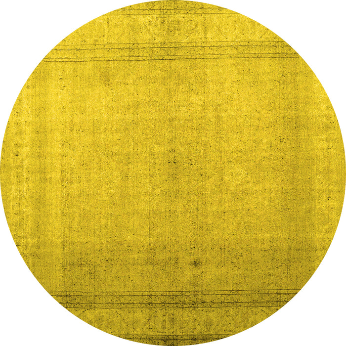Round Abstract Yellow Contemporary Rug, con772yw
