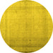 Round Abstract Yellow Contemporary Rug, con772yw