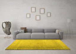 Machine Washable Abstract Yellow Contemporary Rug in a Living Room, wshcon772yw