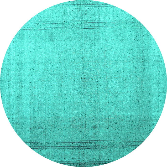 Round Abstract Turquoise Contemporary Rug, con772turq