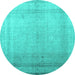 Round Abstract Turquoise Contemporary Rug, con772turq