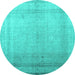 Round Machine Washable Abstract Turquoise Contemporary Area Rugs, wshcon772turq