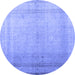 Round Abstract Blue Contemporary Rug, con772blu