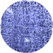 Round Machine Washable Abstract Blue Contemporary Rug, wshcon773blu