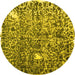 Round Machine Washable Abstract Yellow Contemporary Rug, wshcon773yw