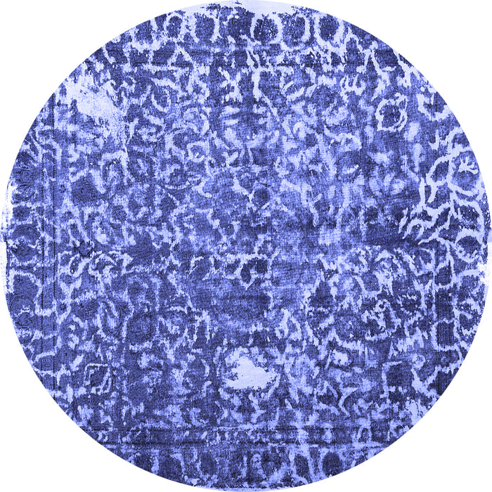 Round Abstract Blue Contemporary Rug, con773blu