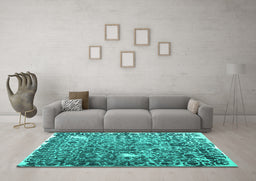 Machine Washable Abstract Turquoise Contemporary Area Rugs in a Living Room,, wshcon773turq