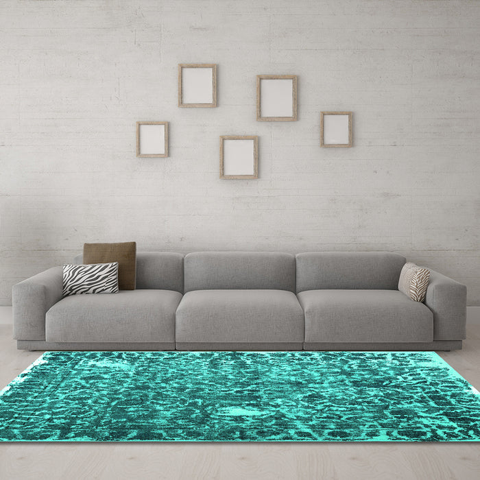 Machine Washable Abstract Turquoise Contemporary Area Rugs in a Living Room,, wshcon773turq