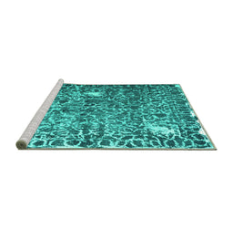 Sideview of Machine Washable Abstract Turquoise Contemporary Area Rugs, wshcon773turq