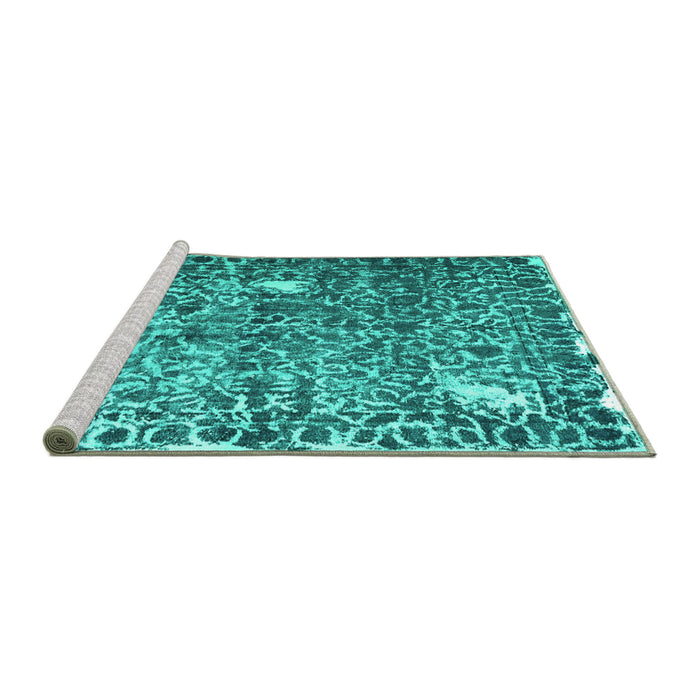 Sideview of Machine Washable Abstract Turquoise Contemporary Area Rugs, wshcon773turq