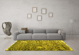 Machine Washable Abstract Yellow Contemporary Rug in a Living Room, wshcon773yw