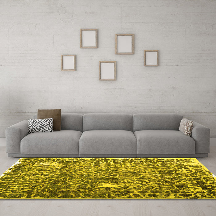 Machine Washable Abstract Yellow Contemporary Rug in a Living Room, wshcon773yw