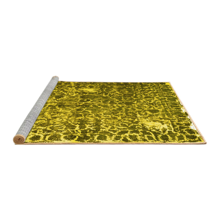 Sideview of Machine Washable Abstract Yellow Contemporary Rug, wshcon773yw