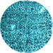 Round Abstract Light Blue Contemporary Rug, con773lblu