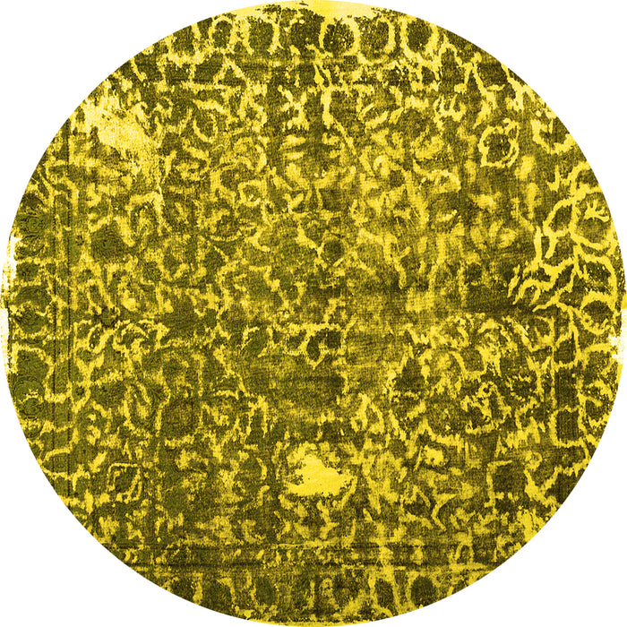 Round Abstract Yellow Contemporary Rug, con773yw