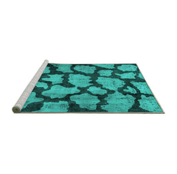 Sideview of Machine Washable Persian Turquoise Bohemian Area Rugs, wshcon774turq