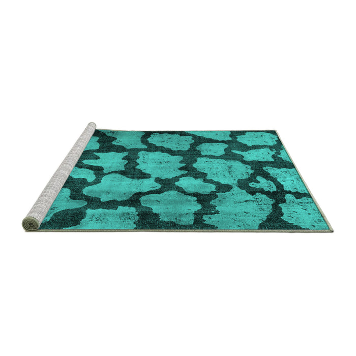 Sideview of Machine Washable Persian Turquoise Bohemian Area Rugs, wshcon774turq