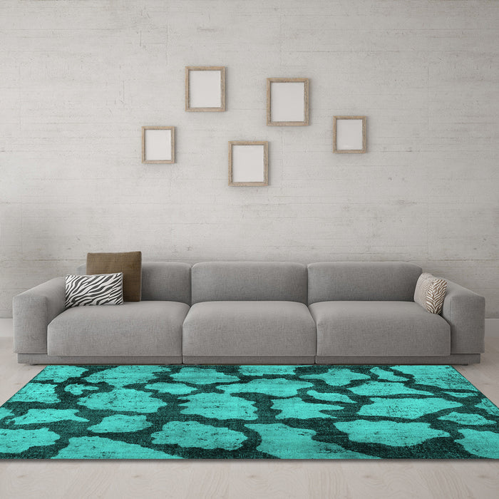 Machine Washable Persian Turquoise Bohemian Area Rugs in a Living Room,, wshcon774turq