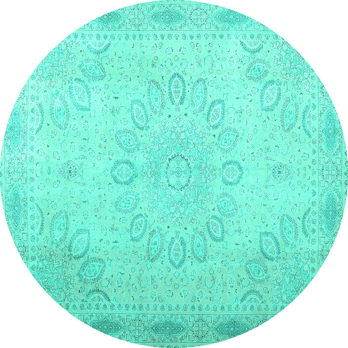 Round Abstract Turquoise Contemporary Rug, con775turq