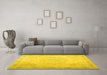 Machine Washable Abstract Yellow Contemporary Rug in a Living Room, wshcon775yw