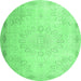Round Machine Washable Abstract Emerald Green Contemporary Area Rugs, wshcon775emgrn