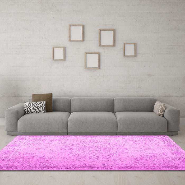 Machine Washable Abstract Pink Contemporary Rug in a Living Room, wshcon775pnk