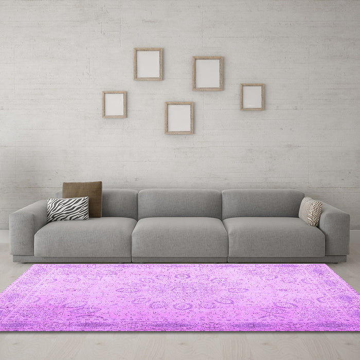 Machine Washable Abstract Purple Contemporary Area Rugs in a Living Room, wshcon775pur
