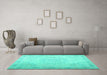 Machine Washable Abstract Turquoise Contemporary Area Rugs in a Living Room,, wshcon775turq