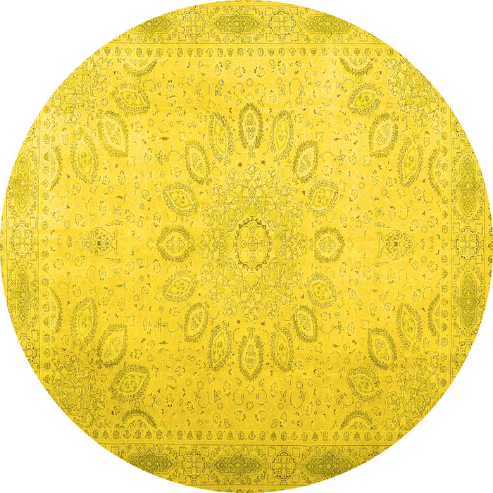 Round Abstract Yellow Contemporary Rug, con775yw