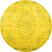 Round Abstract Yellow Contemporary Rug, con775yw