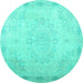 Round Machine Washable Abstract Turquoise Contemporary Area Rugs, wshcon775turq