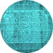 Round Persian Turquoise Bohemian Rug, con776turq